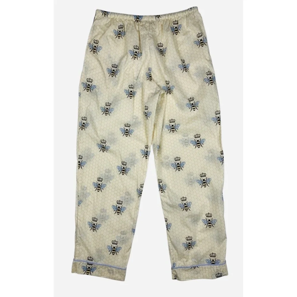 The Cat's Pajamas Queen Bee Flannel Pajama Set LARGE Yellow‎ Cozy Warm